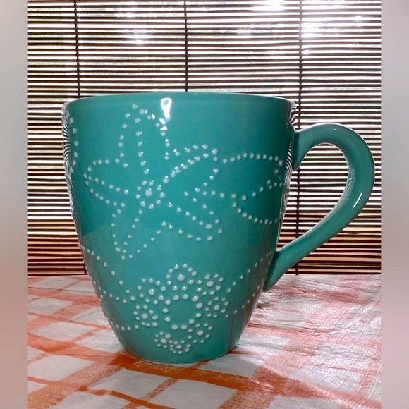 2006 Starbucks Embossed Pin Dot Turquoise Mug - Picture 2 of 6